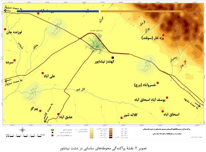 نقشه پراکندگی محوطه های ساسانی در دشت نیشابور